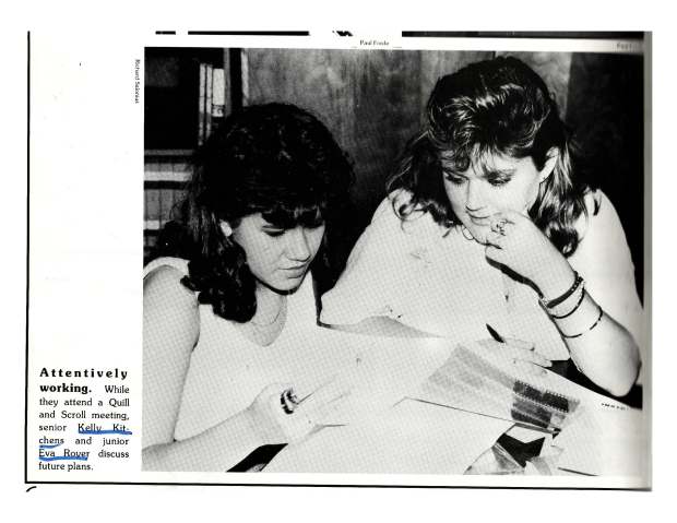 Eva Smith and Kelly Kitchens working on Houston High School Year Book in 1986. Photo credit: